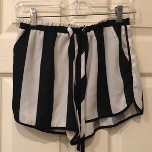 Black and white striped shorts